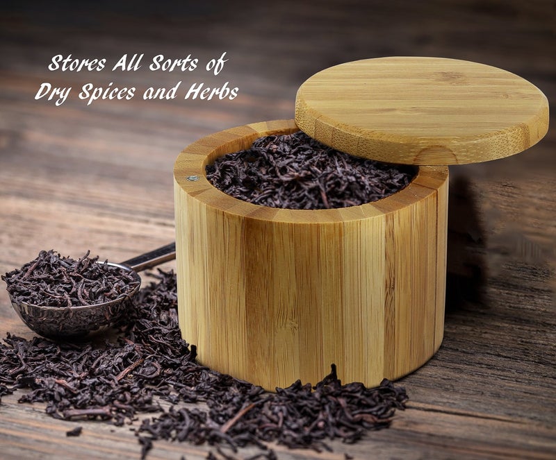 Estilo Premium Bamboo Salt and Pepper Bowls, Wooden Spice Containers with Magnetic Swivel Lids, Perfect for Salt, Spice, Sugar, Pepper Brown - Image 3